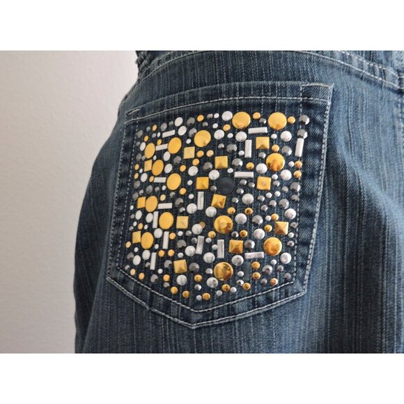 Neeso Jeans Denim Skirt Straight 34" Long Modest 15/16 Beaded Back Pockets EUC - Picture 5 of 11